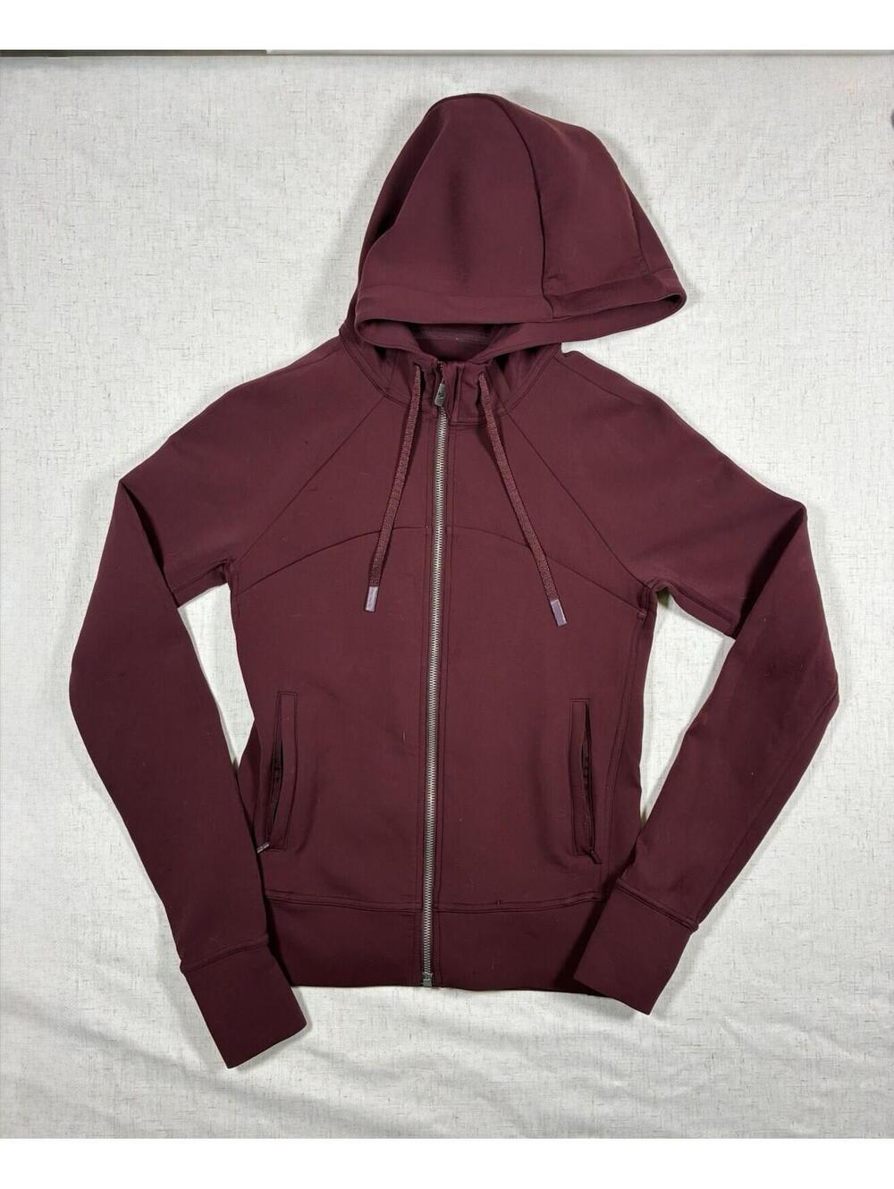 Lululemon Full Zip Maroon Red Sz 4 Hooded Stretch Athletic Jacket Nylon Blend A+